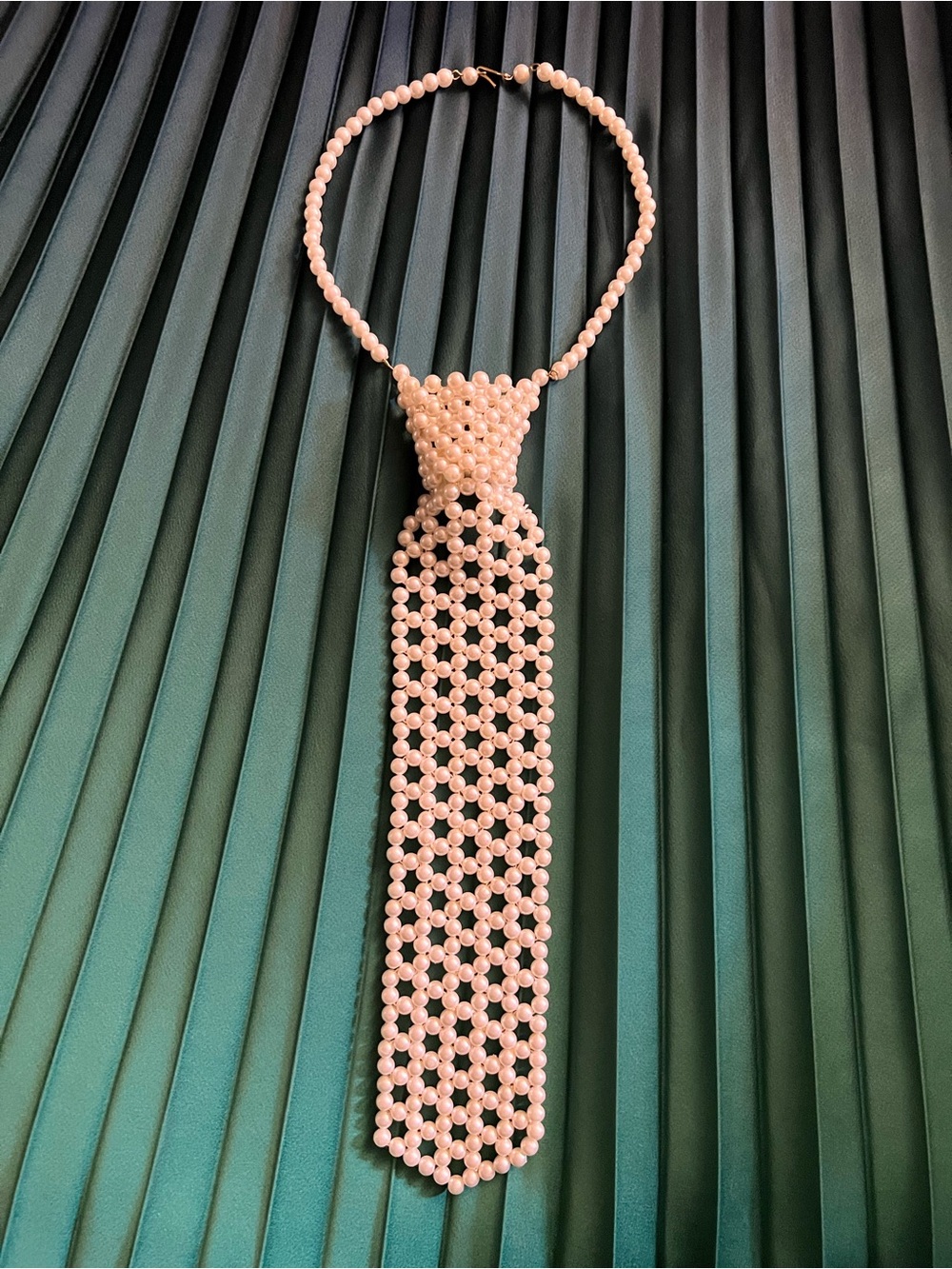Beaded Faux Pearl Statement Tie Necklace
